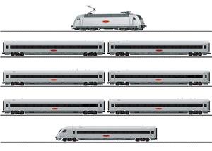 Märklin 26931: confezione di treno Metropolitan Express Train in scala H0, locomotiva Gruppo 101 e carrozze in livrea grigio argento con marchi Metropolitan