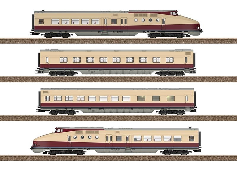 Trix 25175: automotrice diesel Classe VT 18.16 Görlitz in scala H0, livrea del set museale restaurato, unità in quattro parti.