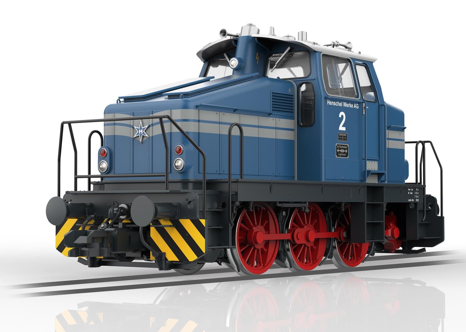 Märklin 55500: locomotiva diesel industriale Henschel DH 500 Ca in scala 1, cabina centrale, mancorrenti di metallo applicati separatamente.