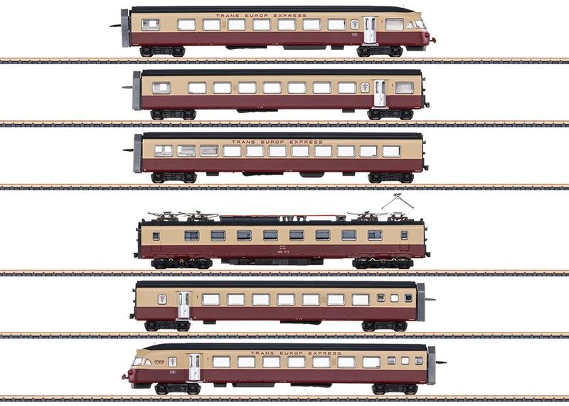 Märklin 88730: treno di automotrici rapide RAe TEE II delle Ferrovie Federali Svizzere in scala Z, livrea rosso e crema, sei elementi.